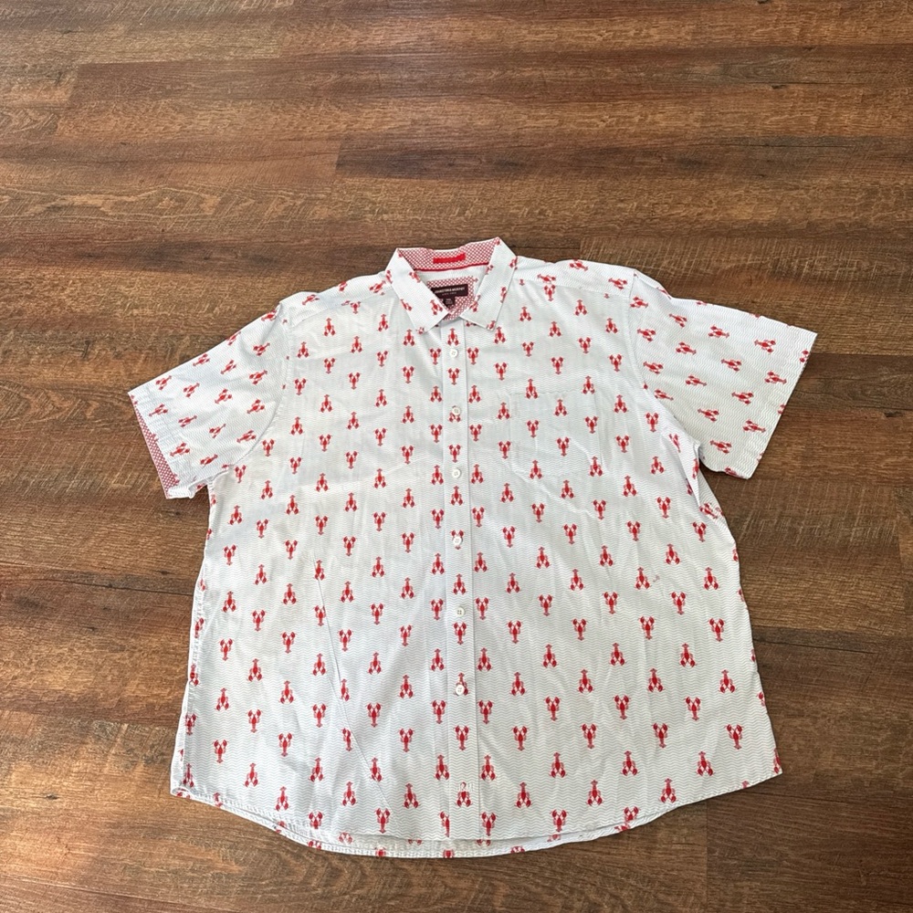 Johnston & Murphy Shirt Adult XXL Lobster Print Button Down Short Sleeve